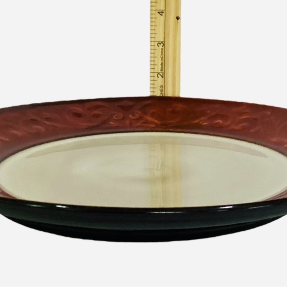 Pier 1 Imports Stoneware Red Scroll Pattern Dinner Plate Replacement Embossed - Picture 3 of 7